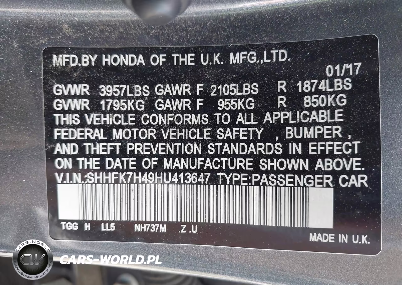 2017 Honda Civic Sport VIN:SHHFK7H49HU413647 - 9