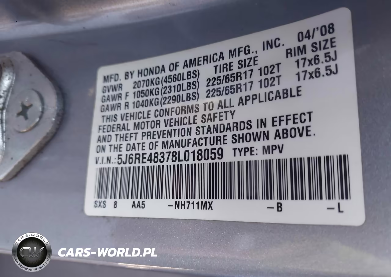 2008 Honda Cr-V Lx VIN:5J6RE48378L018059 - 9