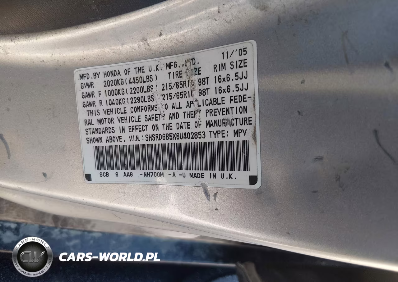 2006 Honda Cr-V Lx VIN:SHSRD685X6U402853 - 9