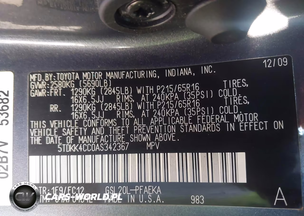 2010 Toyota Sienna Le VIN:5TDKK4CC0AS342367 - 9