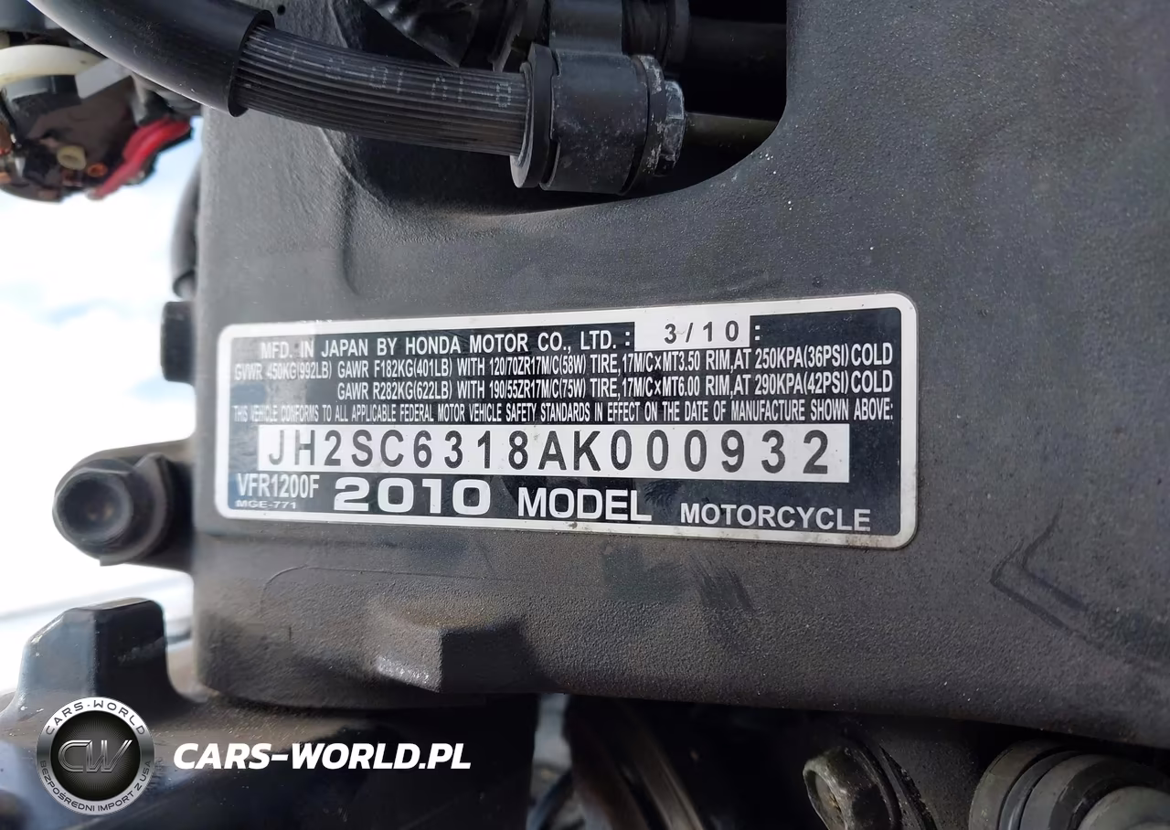 2010 Honda Vfr1200 F VIN:JH2SC6318AK000932 - 10