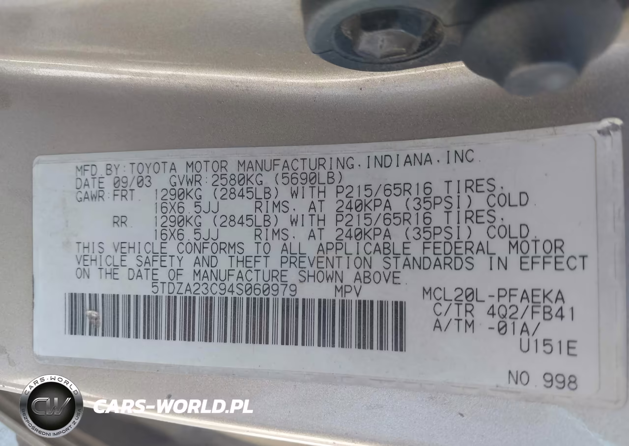 2004 Toyota Sienna Le VIN:5TDZA23C94S060979 - 9