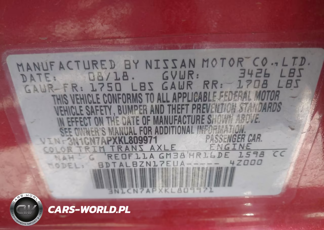 2019 Nissan Versa 1.6 Sv VIN:3N1CN7APXKL809971 - 9