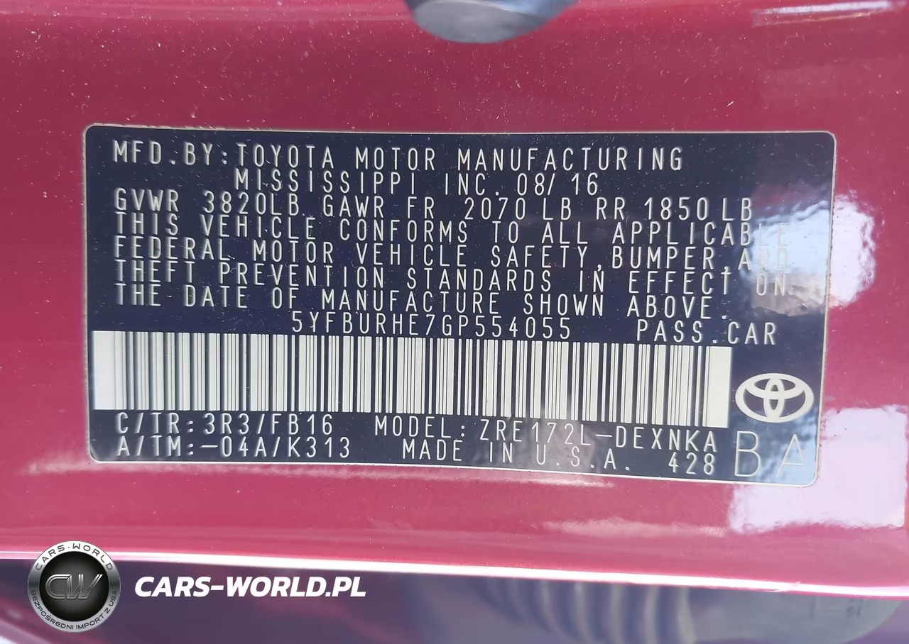 2016 Toyota Corolla Le Plus VIN:5YFBURHE7GP554055 - 9