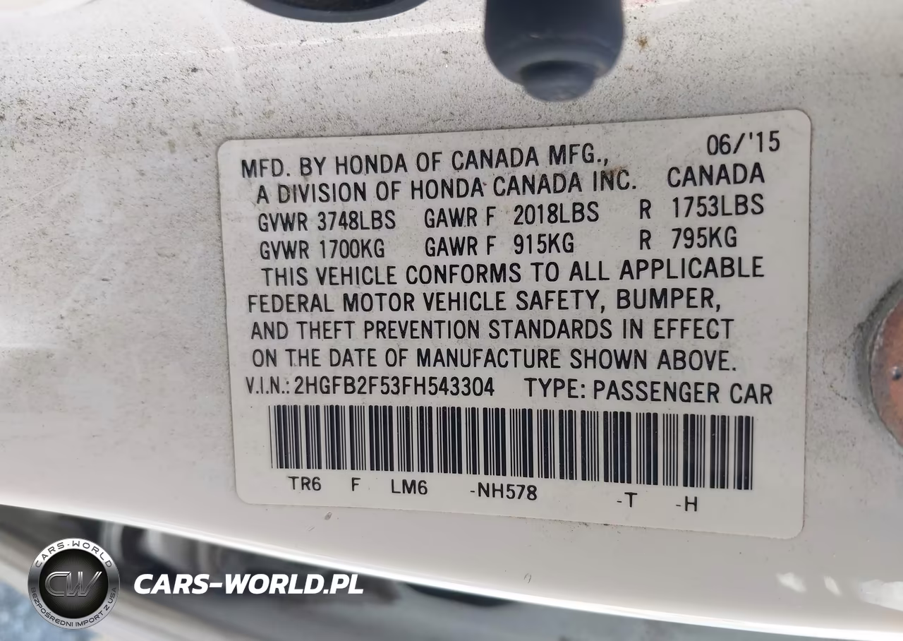 2015 Honda Civic Lx VIN:2HGFB2F53FH543304 - 9