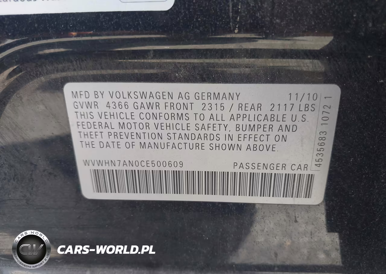 2012 Volkswagen Cc Lux VIN:WVWHN7AN0CE500609 - 9