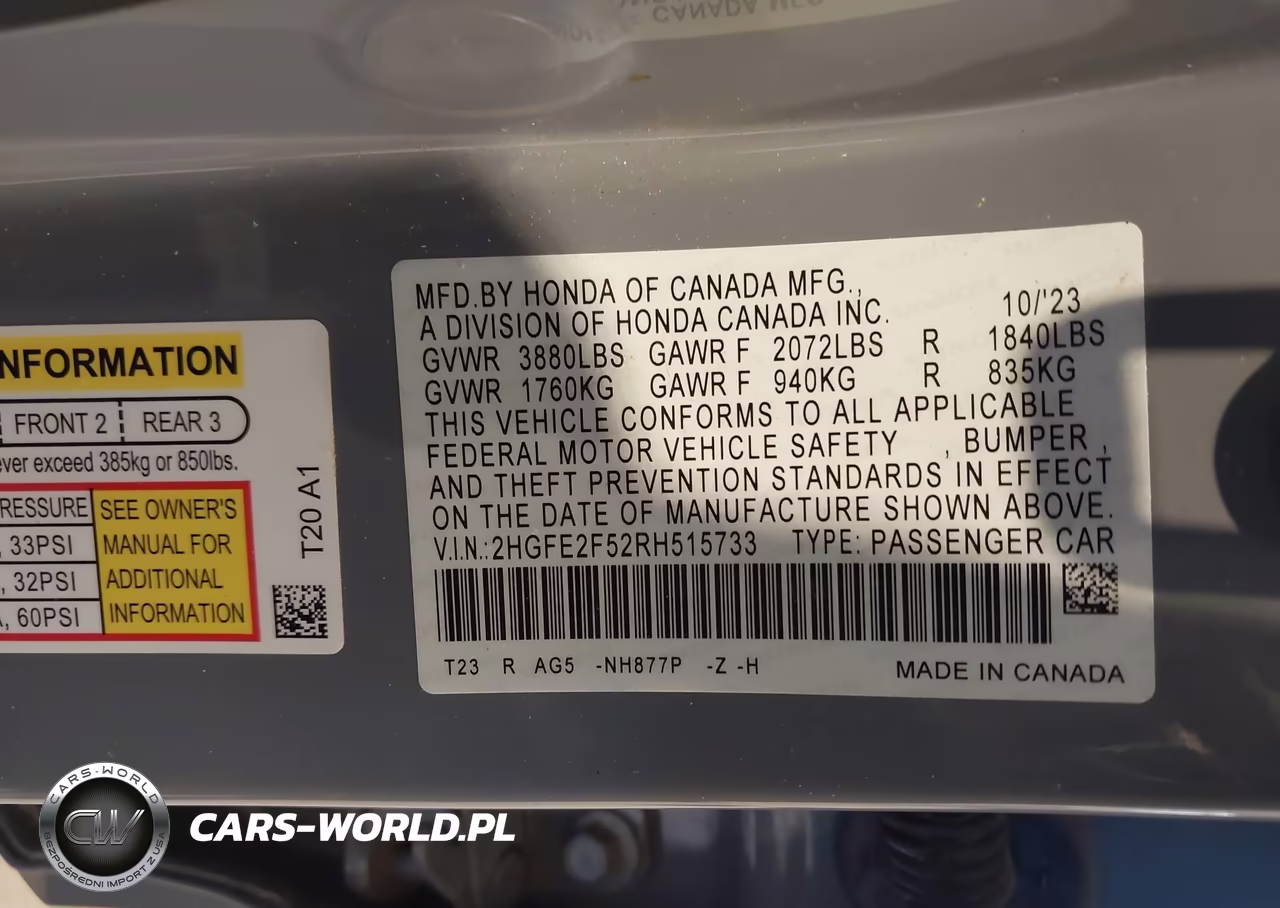 2024 Honda Civic Sport VIN:2HGFE2F52RH515733 - 9