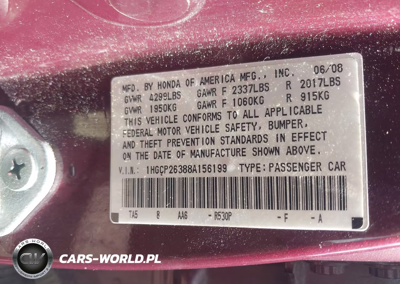 2008 Honda Accord Lx VIN:1HGCP26388A156199 - 9