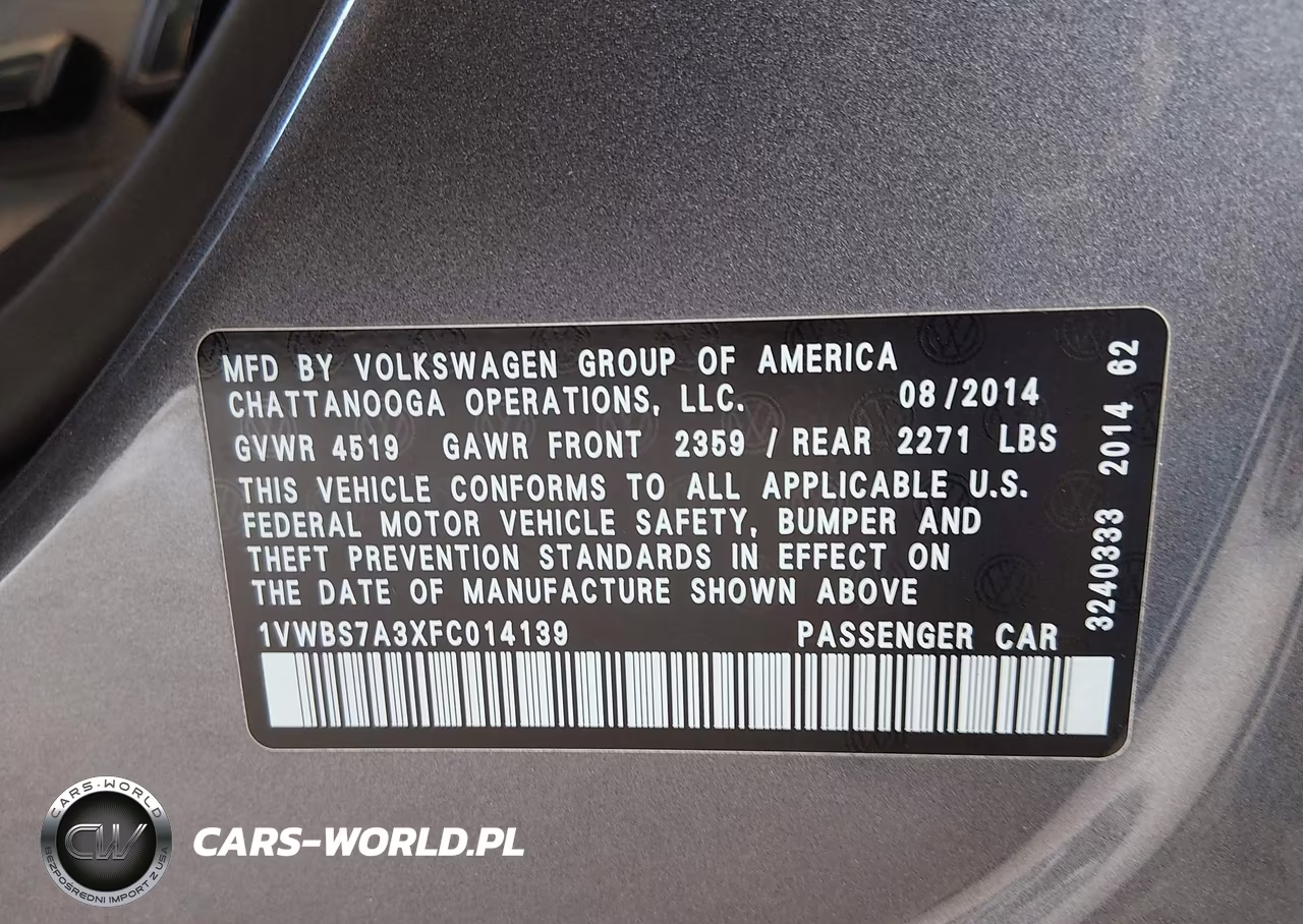 2015 Volkswagen Passat 1.8T Se VIN:1VWBS7A3XFC014139 - 9