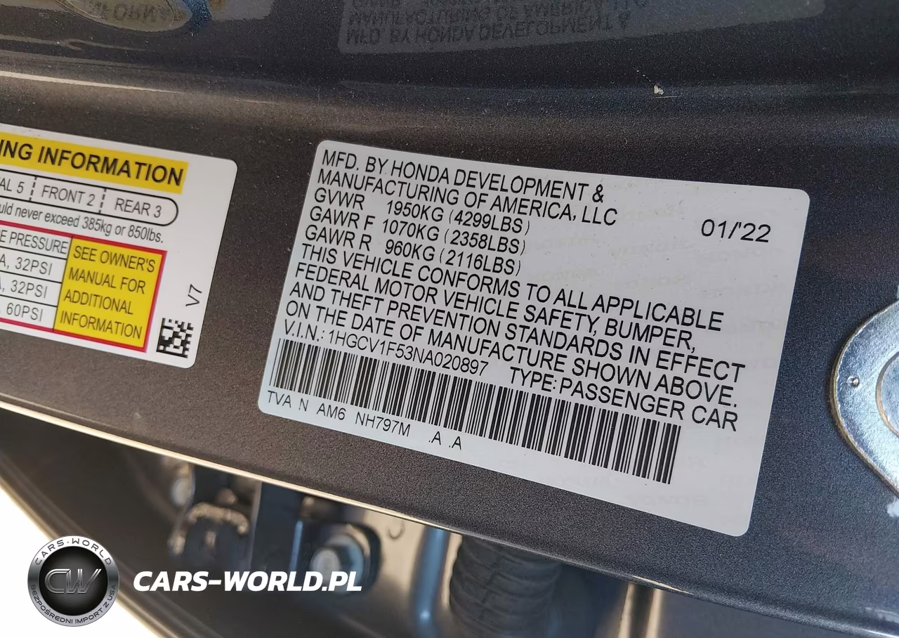 2022 Honda Accord Ex-L VIN:1HGCV1F53NA020897 - 9