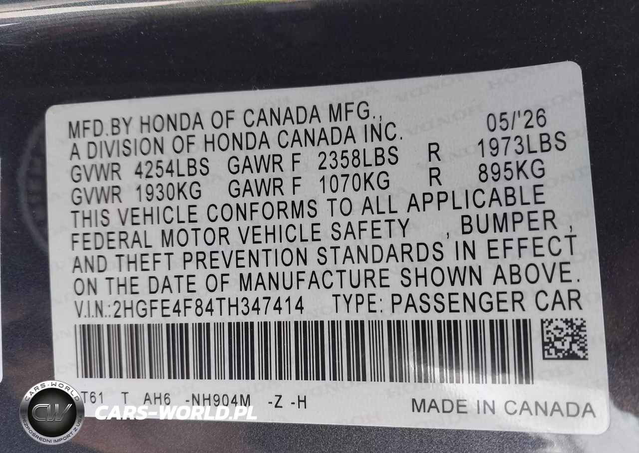 2026 Honda Civic Hybrid Sport-Sport Touring VIN:2HGFE4F84TH347414 - 9