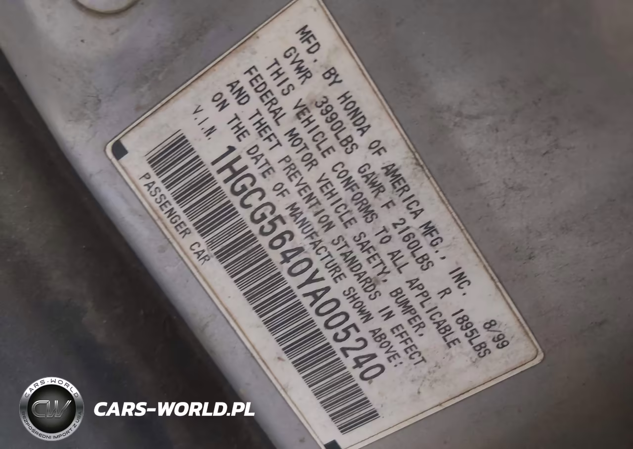 2000 Honda Accord 2.3 Lx VIN:1HGCG5640YA005240 - 9