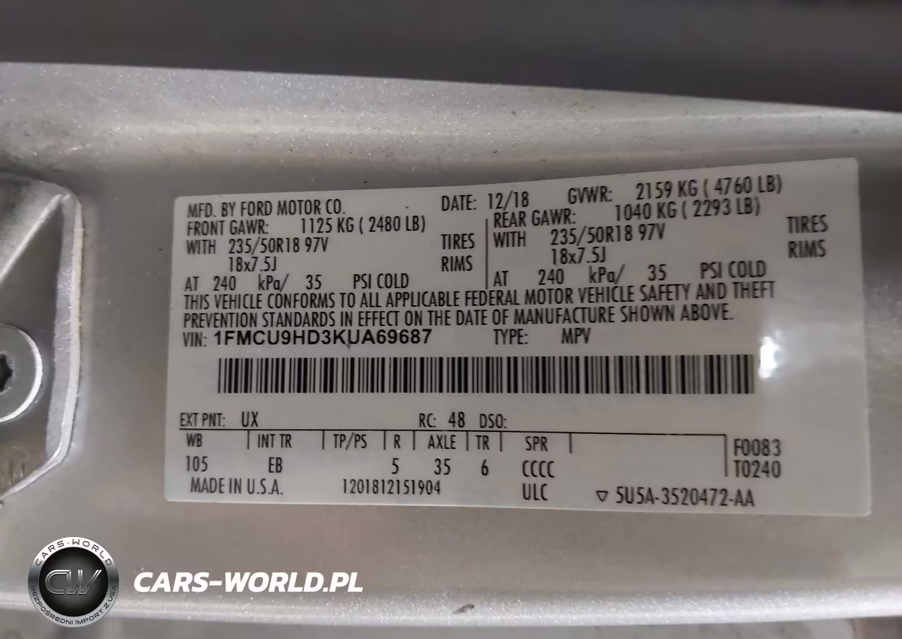 2019 Ford Escape Sel VIN:1FMCU9HD3KUA69687 - 9