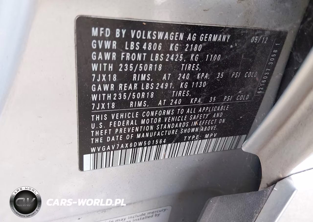2013 Volkswagen Tiguan Se VIN:WVGAV7AX6DW501564 - 9