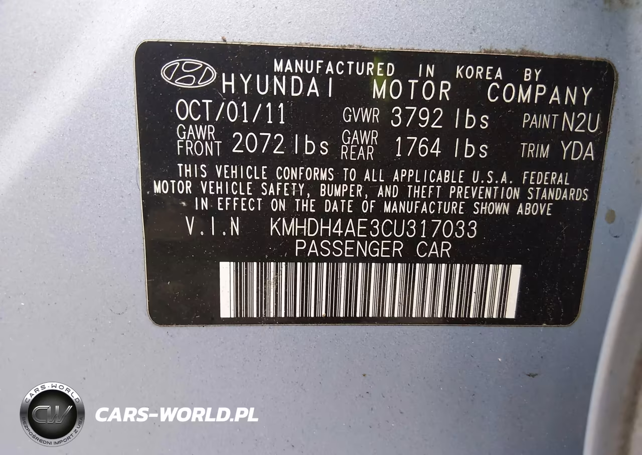 2012 Hyundai Elantra Gls (Ulsan Plant) VIN:KMHDH4AE3CU317033 - 9