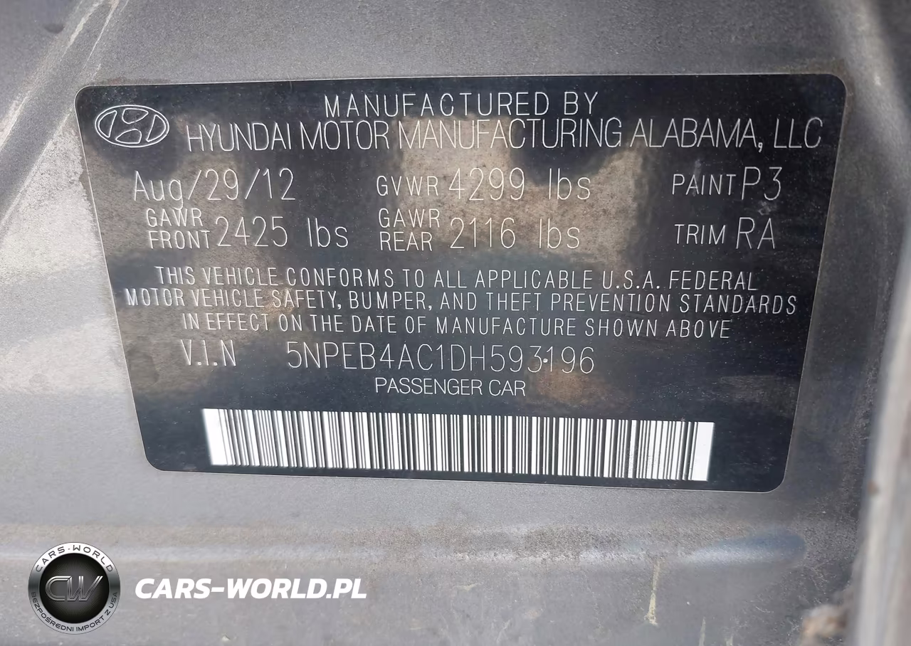 2013 Hyundai Sonata Gls VIN:5NPEB4AC1DH593196 - 9