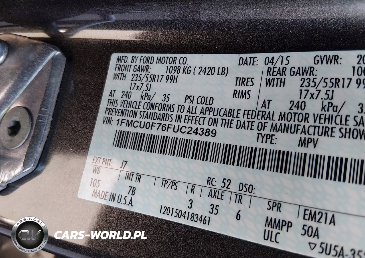 2015 Ford Escape S VIN:1FMCU0F76FUC24389 - 9