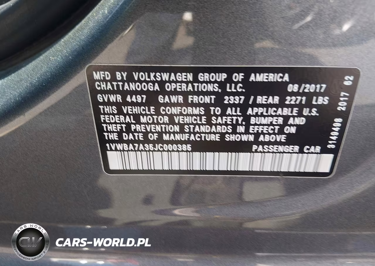 2018 Volkswagen Passat 2.0T Se VIN:1VWBA7A35JC000385 - 9