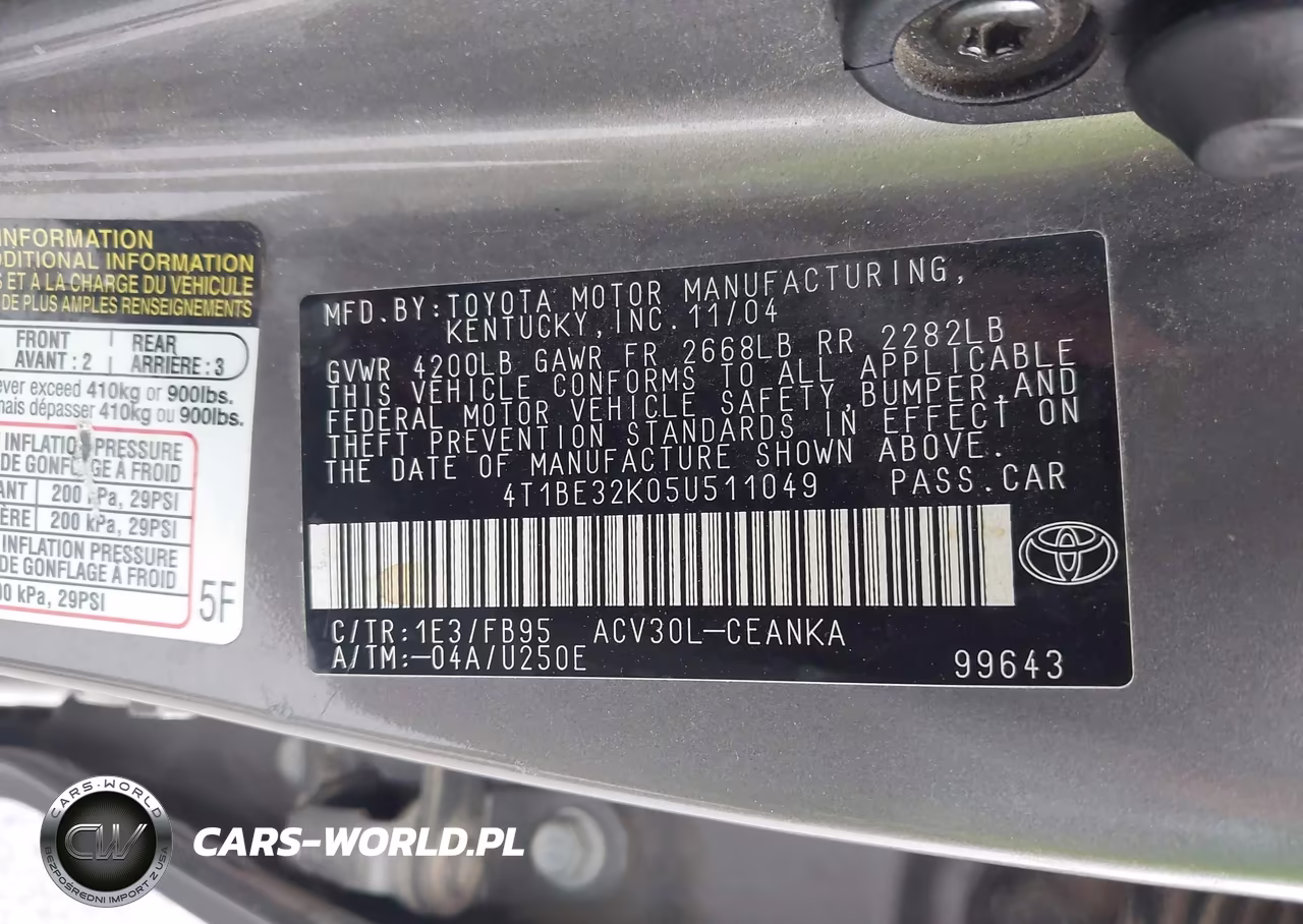 2005 Toyota Camry Le VIN:4T1BE32K05U511049 - 9