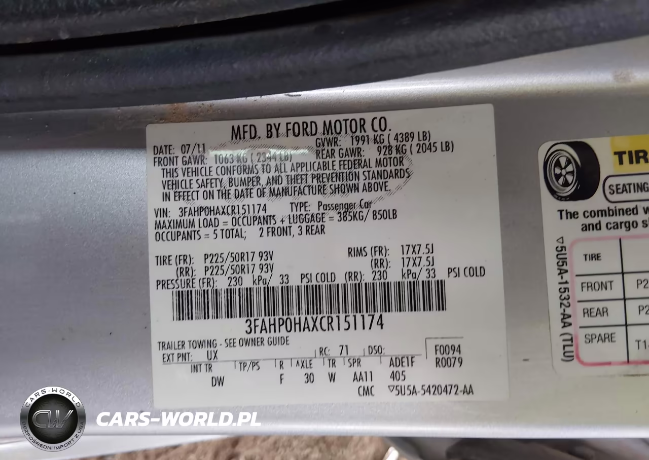 2012 Ford Fusion Se VIN:3FAHP0HAXCR151174 - 9