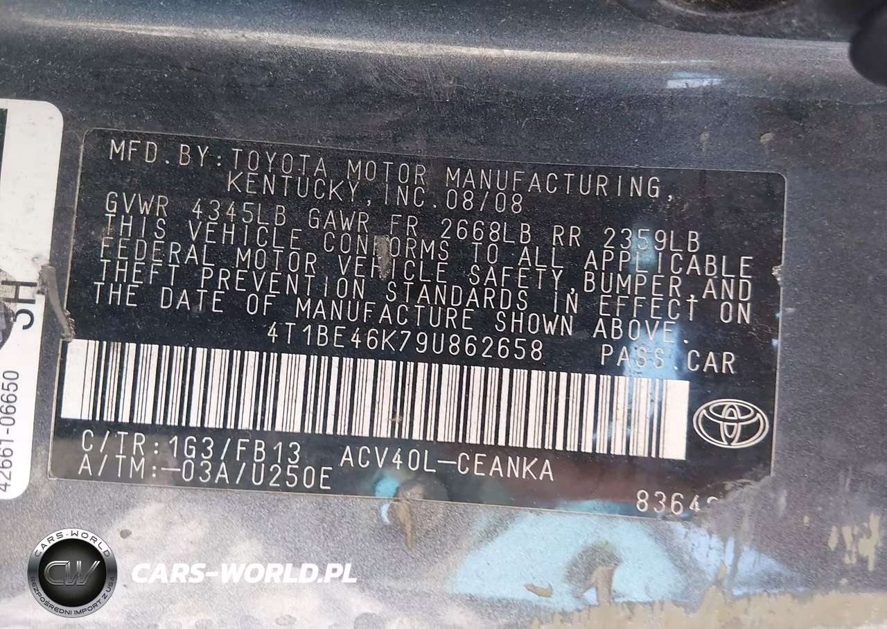 2009 Toyota Camry Le VIN:4T1BE46K79U862658 - 9