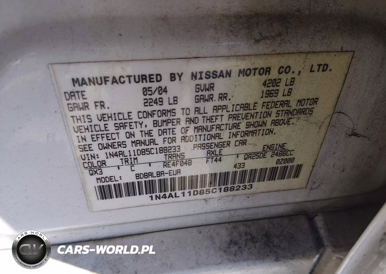 2005 Nissan Altima 2.5 S VIN:1N4AL11D85C188233 - 9