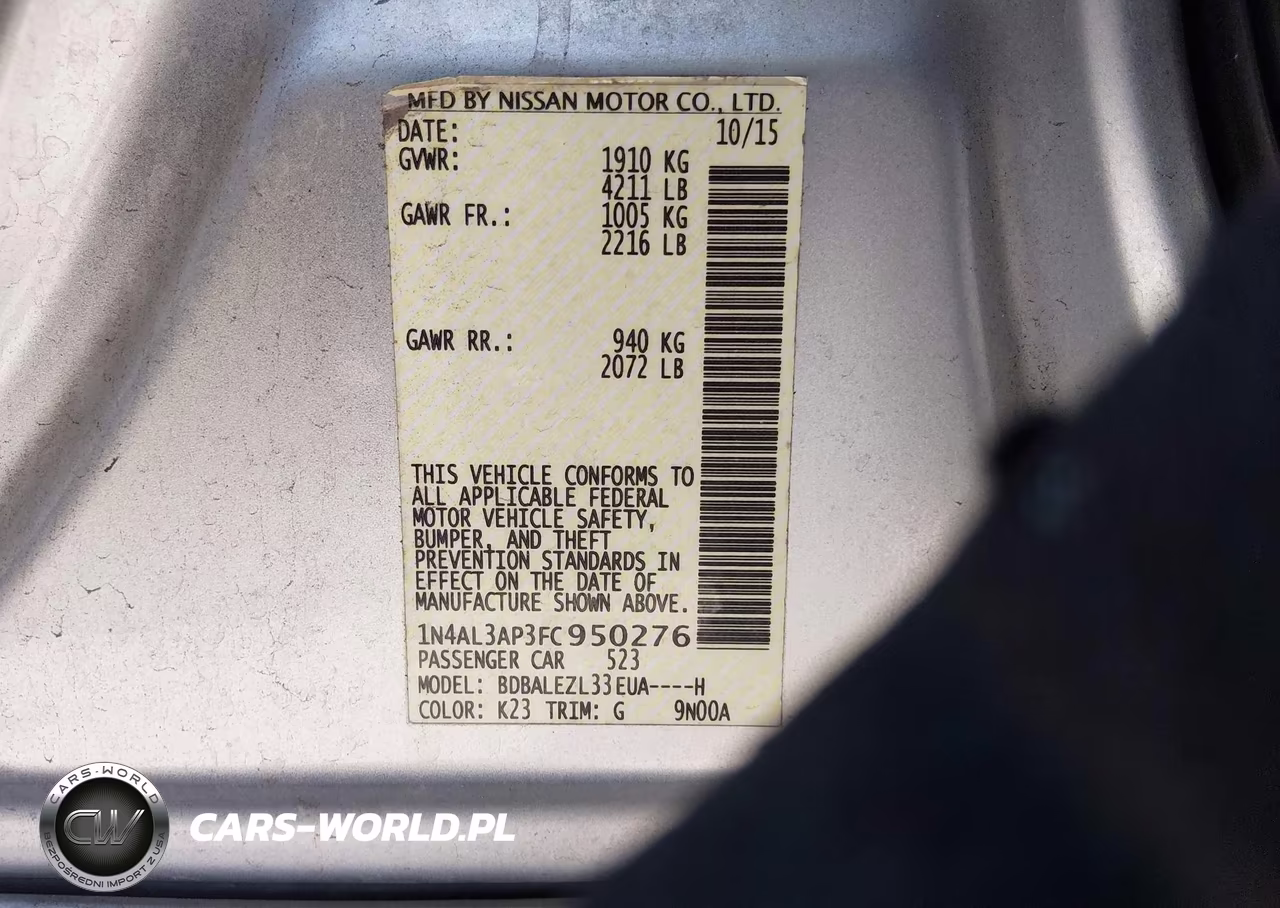 2015 Nissan Altima 2.5 S VIN:1N4AL3AP3FC950276 - 9