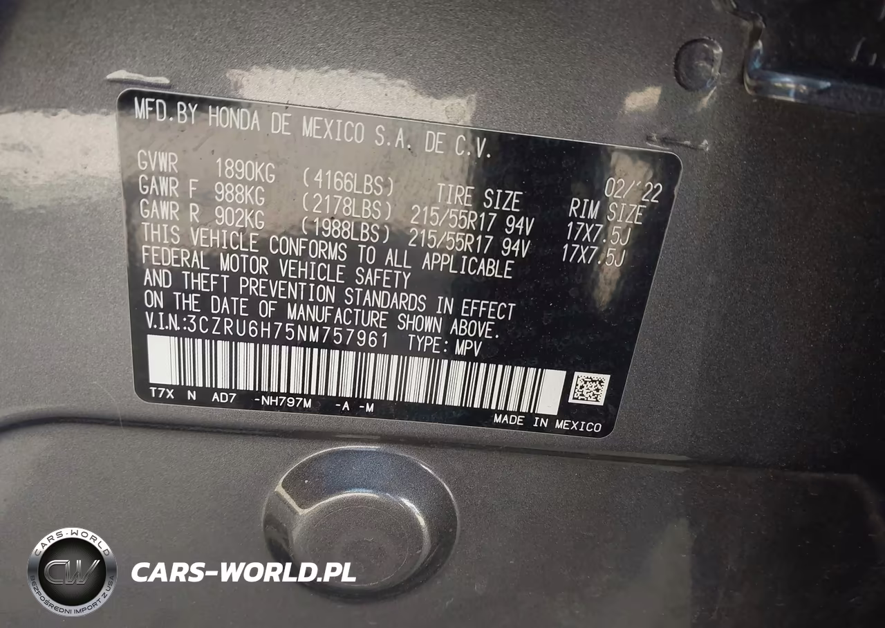 2022 Honda Hr-V Awd Ex-L VIN:3CZRU6H75NM757961 - 9