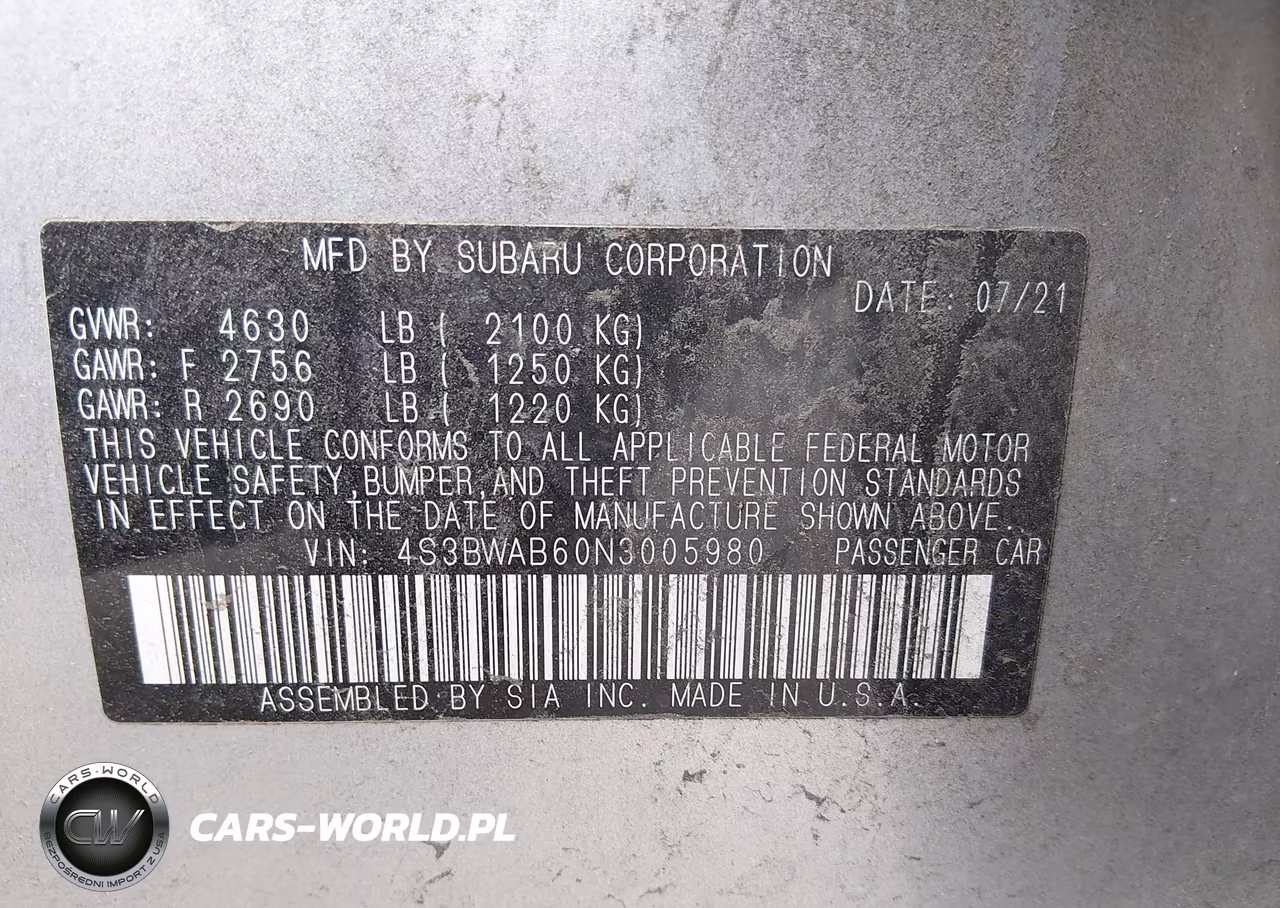 2022 Subaru Legacy VIN:4S3BWAB60N3005980 - 9
