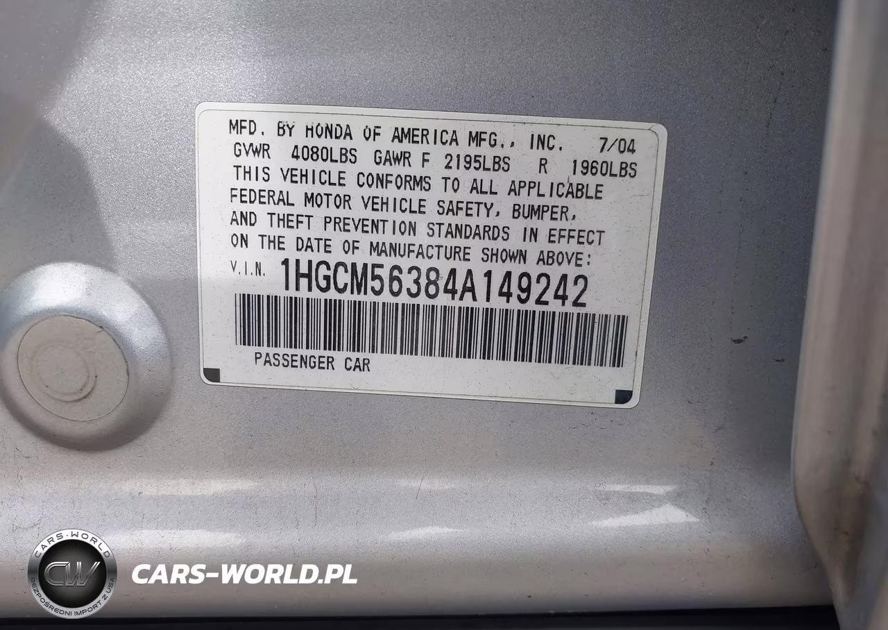2004 Honda Accord 2.4 Lx VIN:1HGCM56384A149242 - 9