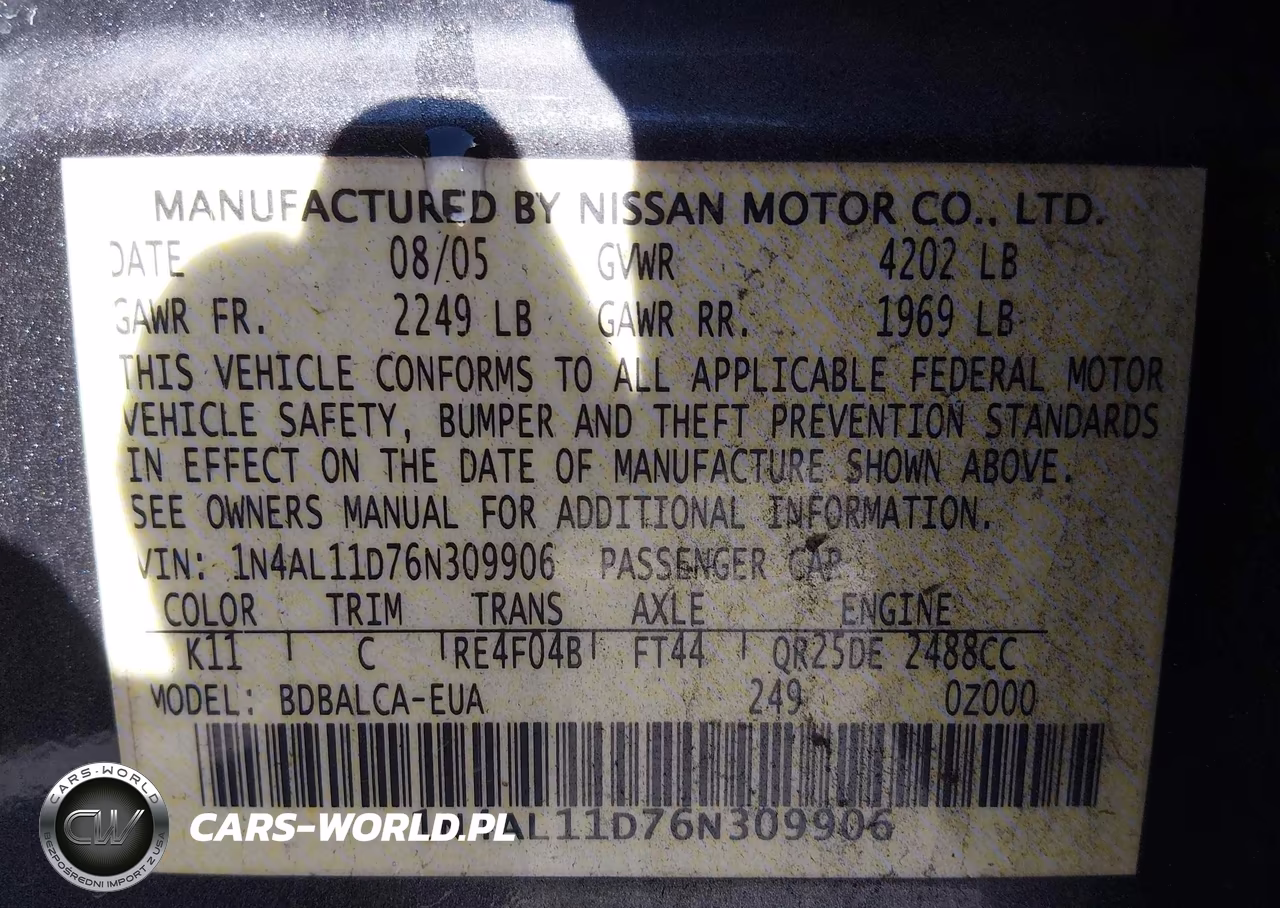 2006 Nissan Altima 2.5 S VIN:1N4AL11D76N309906 - 9