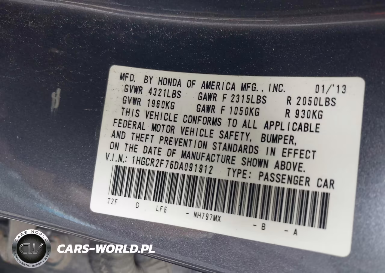 2013 Honda Accord Ex VIN:1HGCR2F76DA091912 - 9