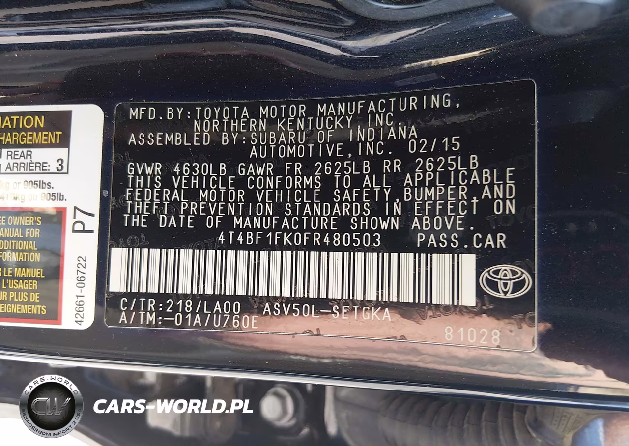 2015 Toyota Camry Xle VIN:4T4BF1FK0FR480503 - 9