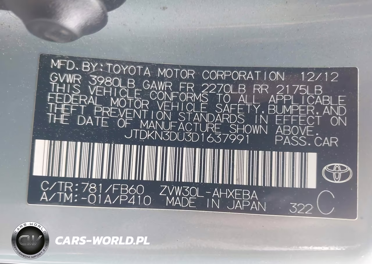 2013 Toyota Prius Two VIN:JTDKN3DU3D1637991 - 9
