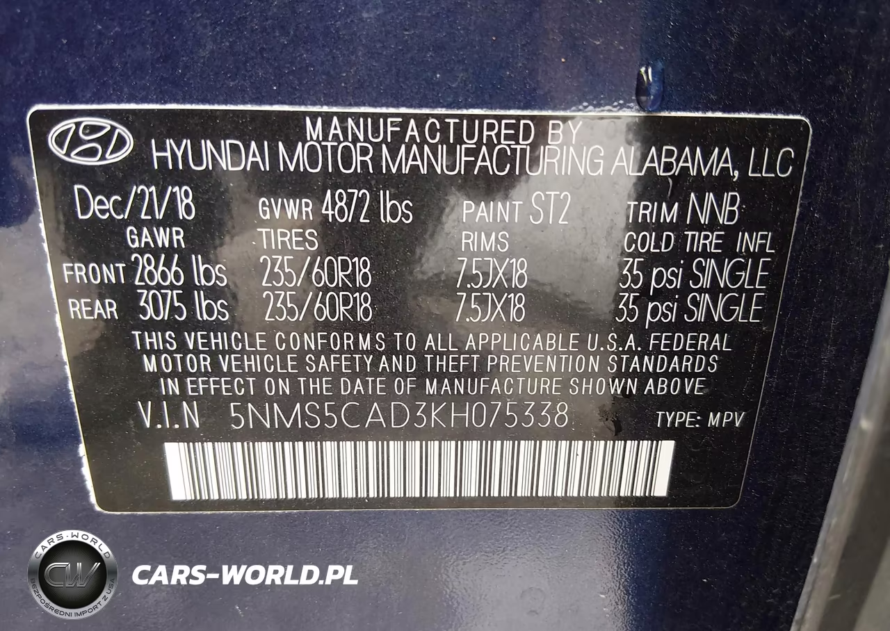 2019 Hyundai Santa Fe Ultimate VIN:5NMS5CAD3KH075338 - 9