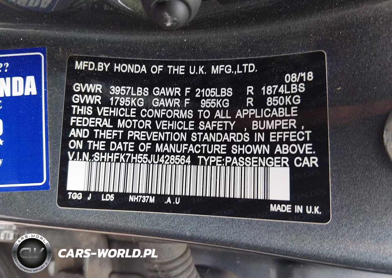 2018 Honda Civic Ex VIN:SHHFK7H55JU428564 - 9