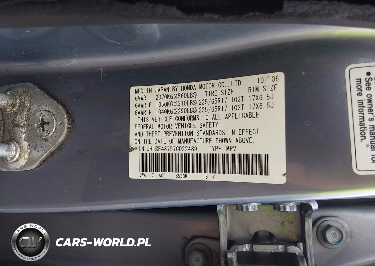 2007 Honda Cr-V Ex-L VIN:JHLRE48757C022489 - 9
