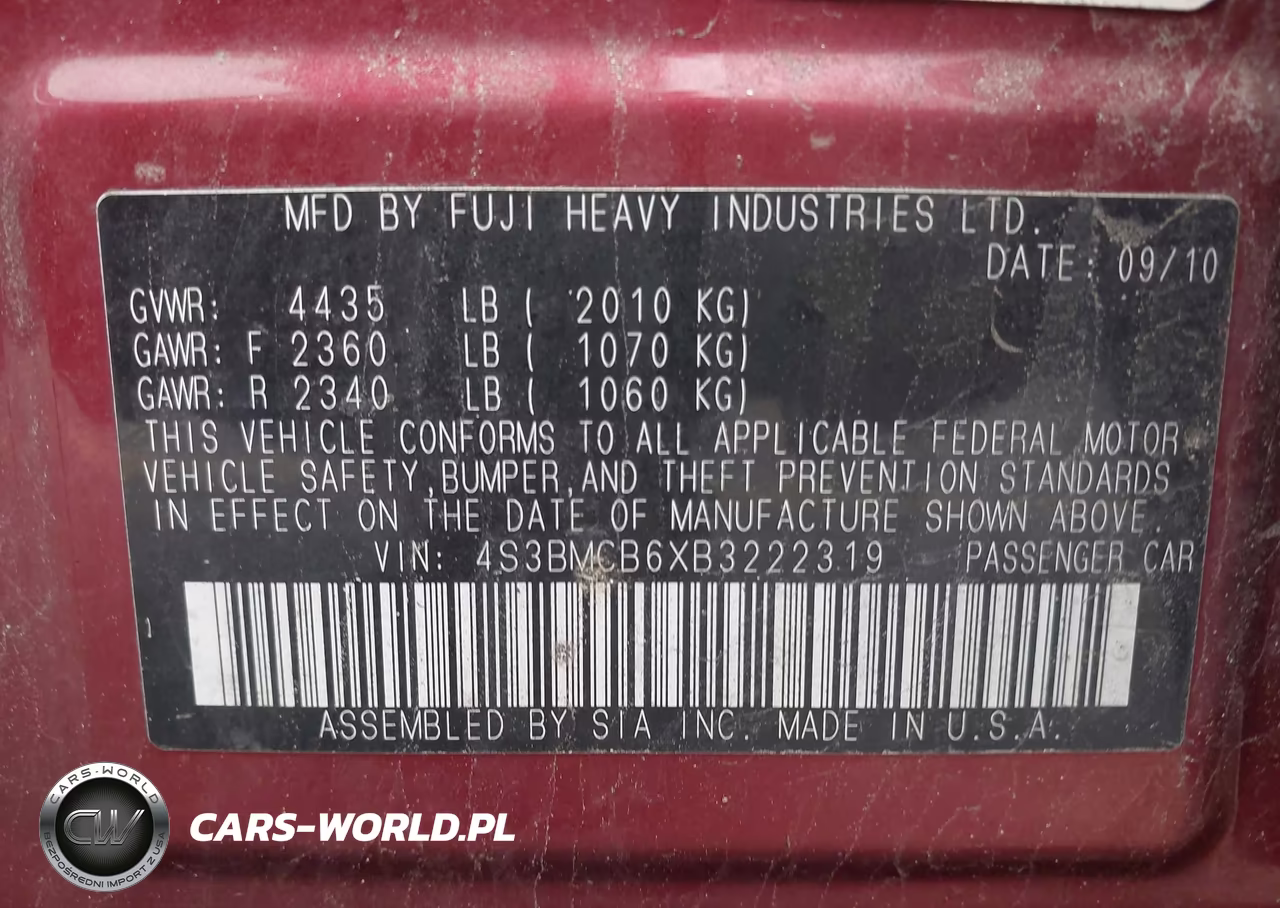 2011 Subaru Legacy 2.5I Premium VIN:4S3BMCB6XB3222319 - 9
