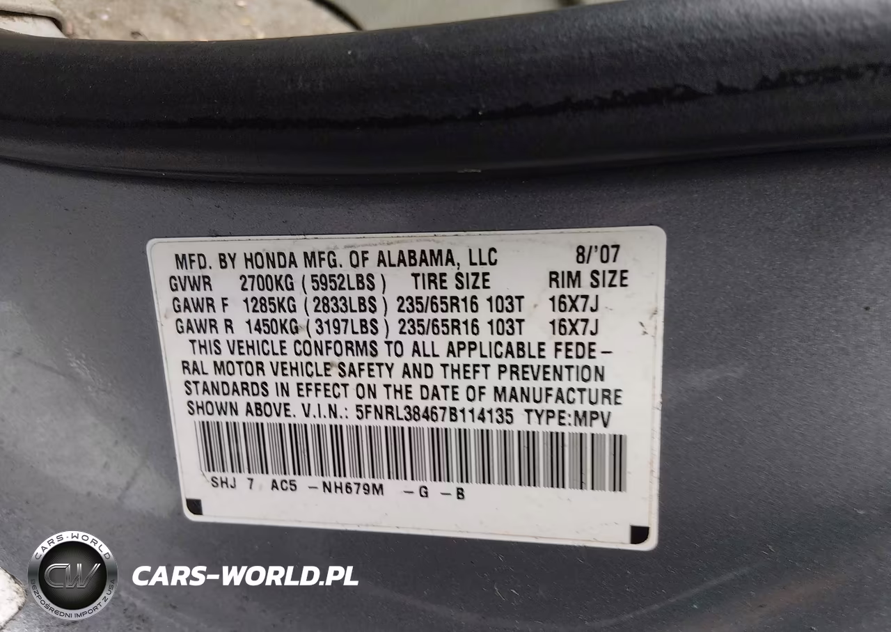 2007 Honda Odyssey Ex VIN:5FNRL38467B114135 - 9