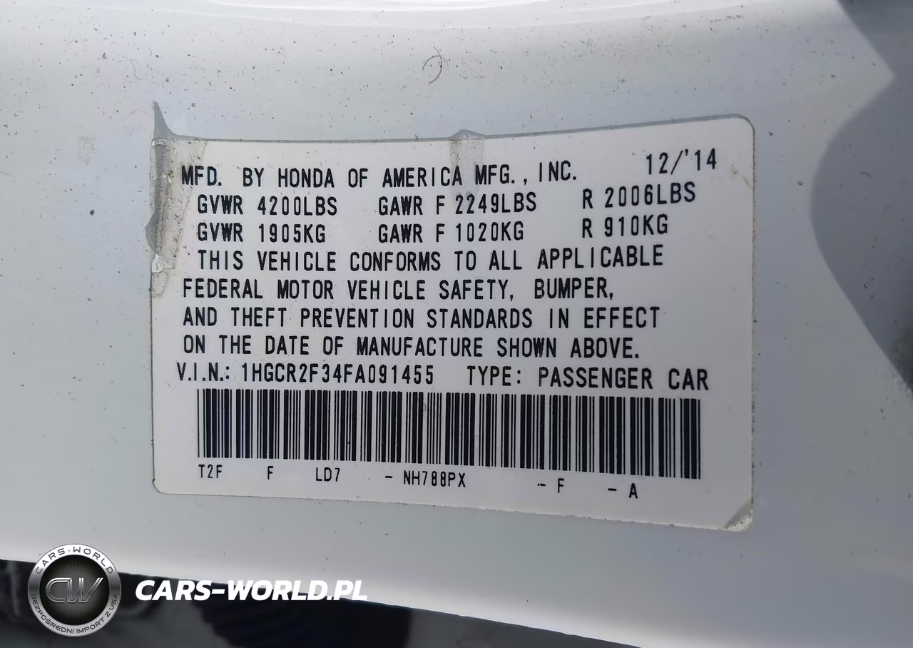 2015 Honda Accord Lx VIN:1HGCR2F34FA091455 - 9