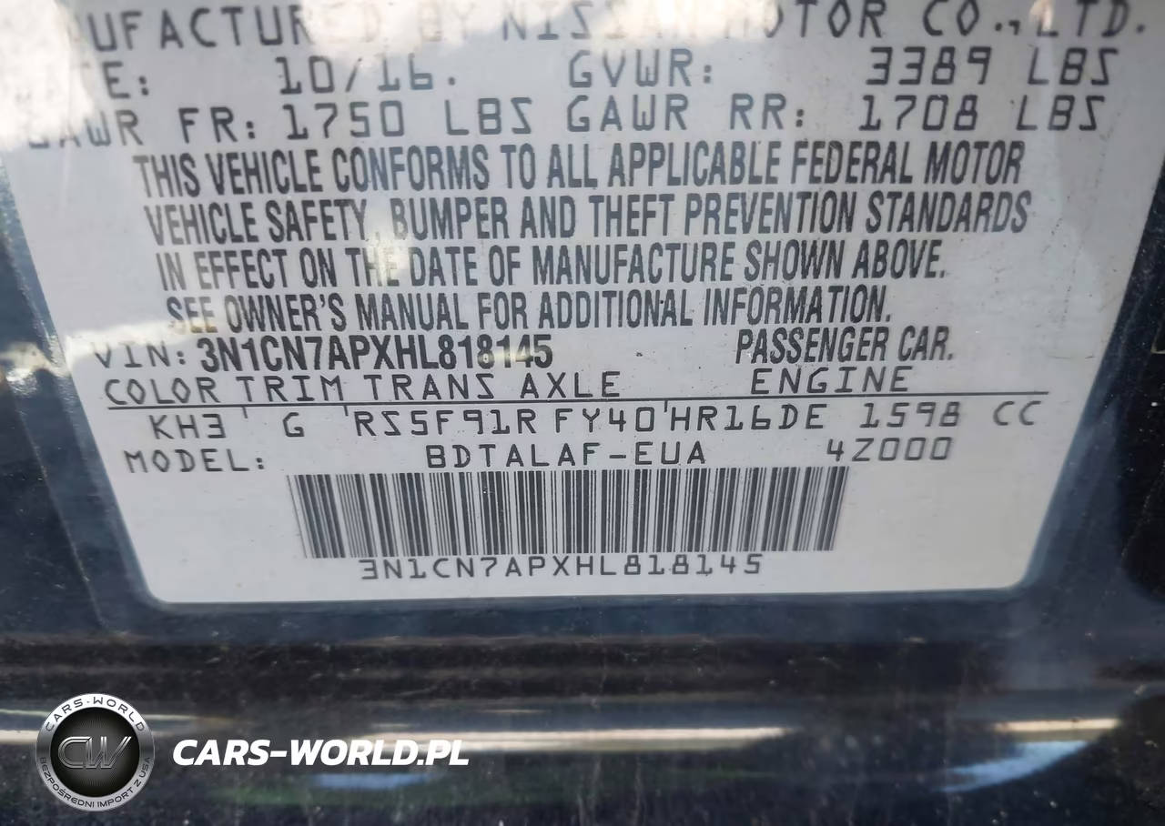 2017 Nissan Versa 1.6 S VIN:3N1CN7APXHL818145 - 9