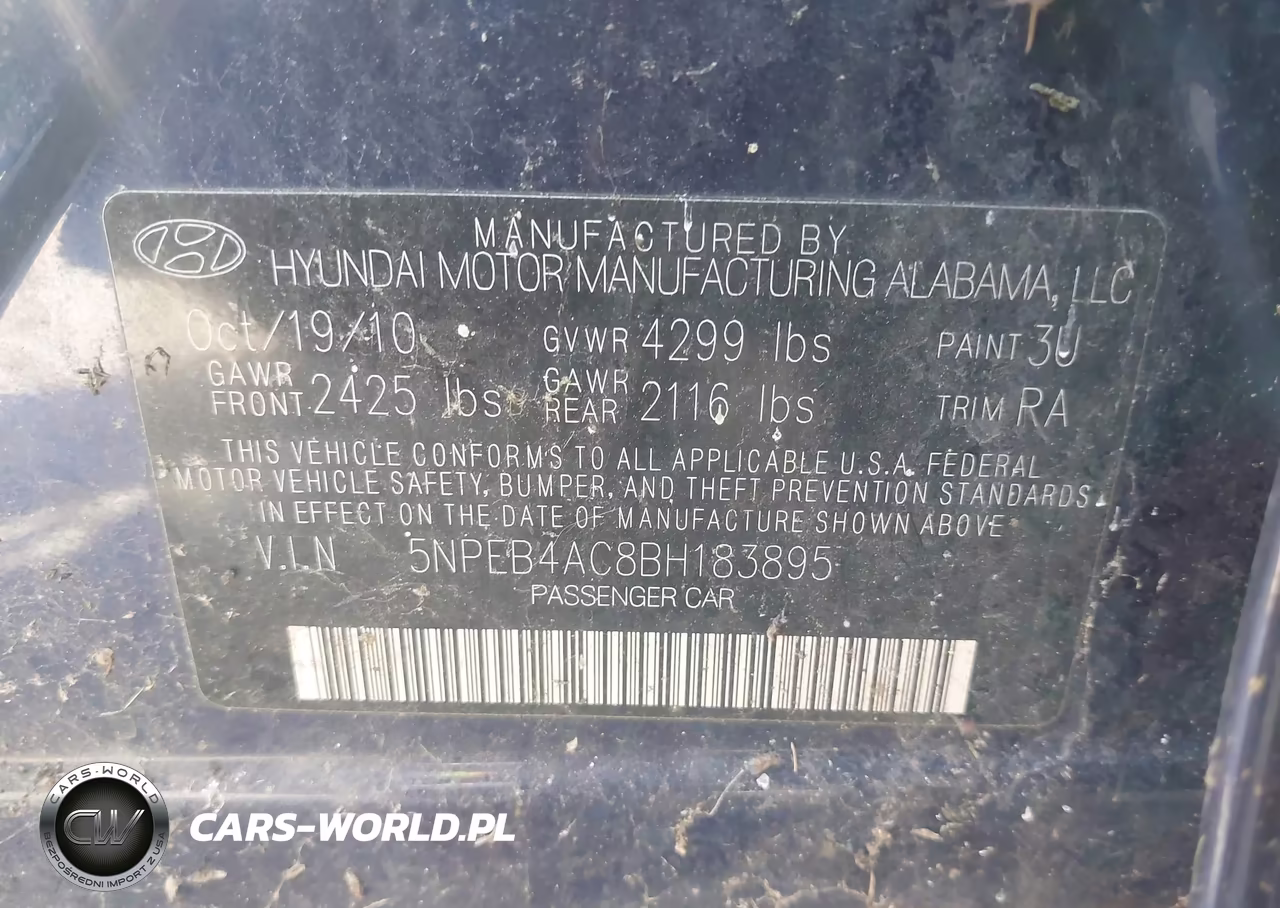 2011 Hyundai Sonata Gls VIN:5NPEB4AC8BH183895 - 9