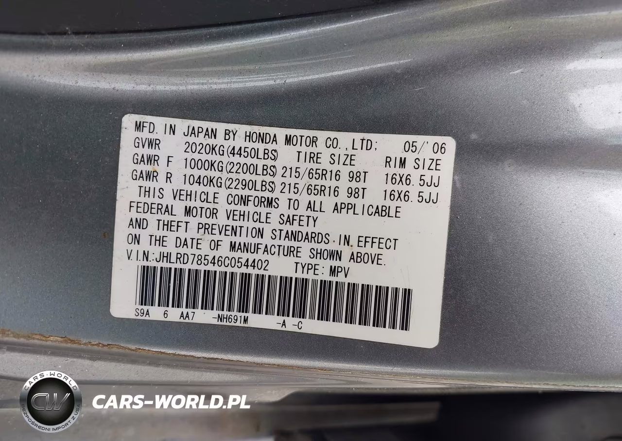 2006 Honda Cr-V Lx VIN:JHLRD78546C054402 - 9