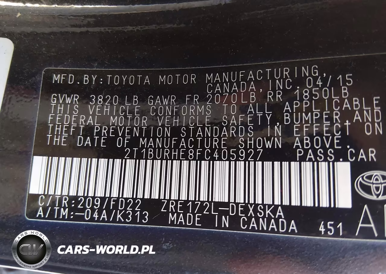 2015 Toyota Corolla S Plus VIN:2T1BURHE8FC405927 - 9
