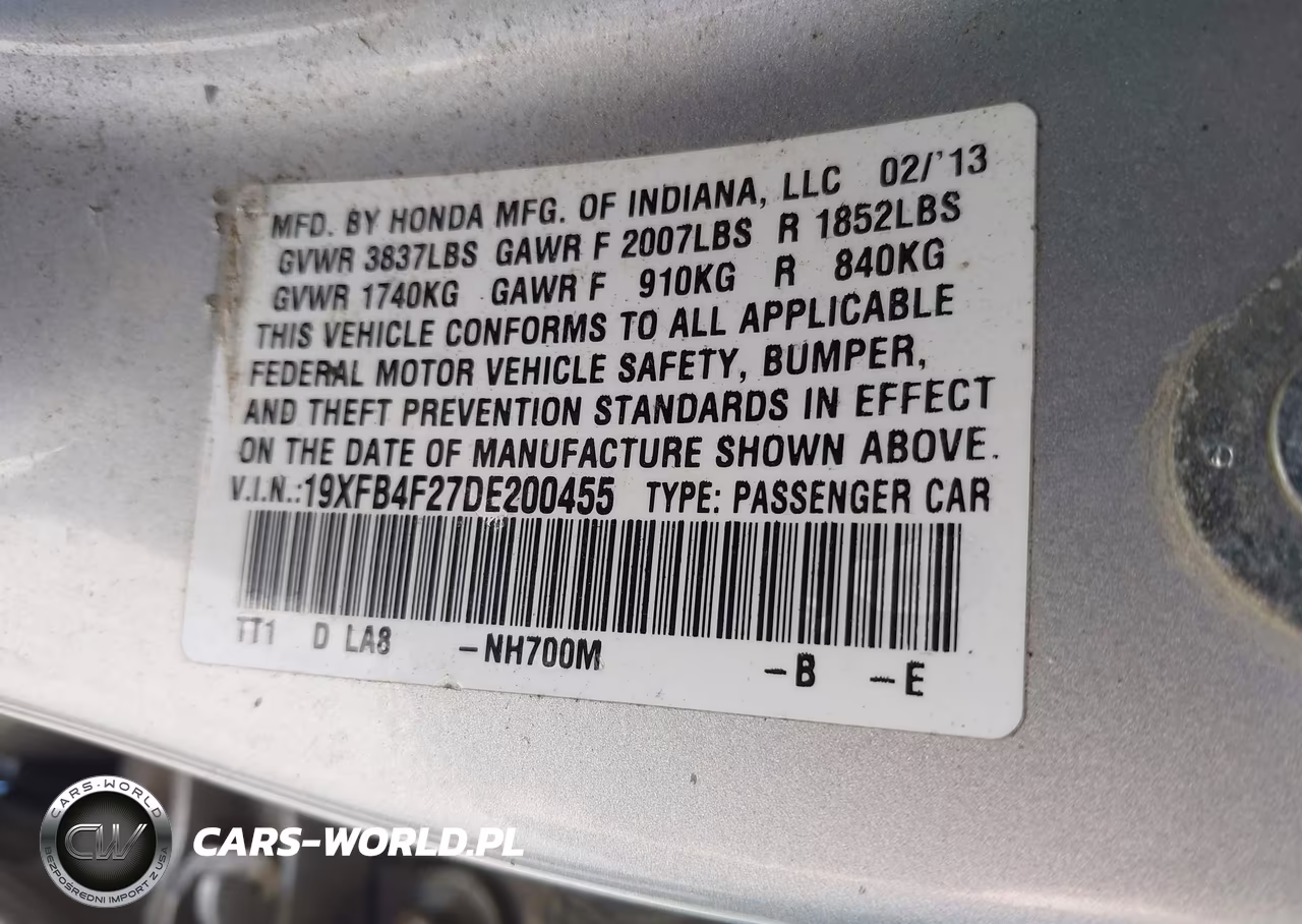 2013 Honda Civic Hybrid VIN:19XFB4F27DE200455 - 9