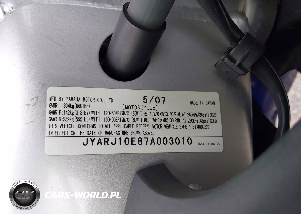 2007 Yamaha Yzf600 R VIN:JYARJ10E87A003010 - 10