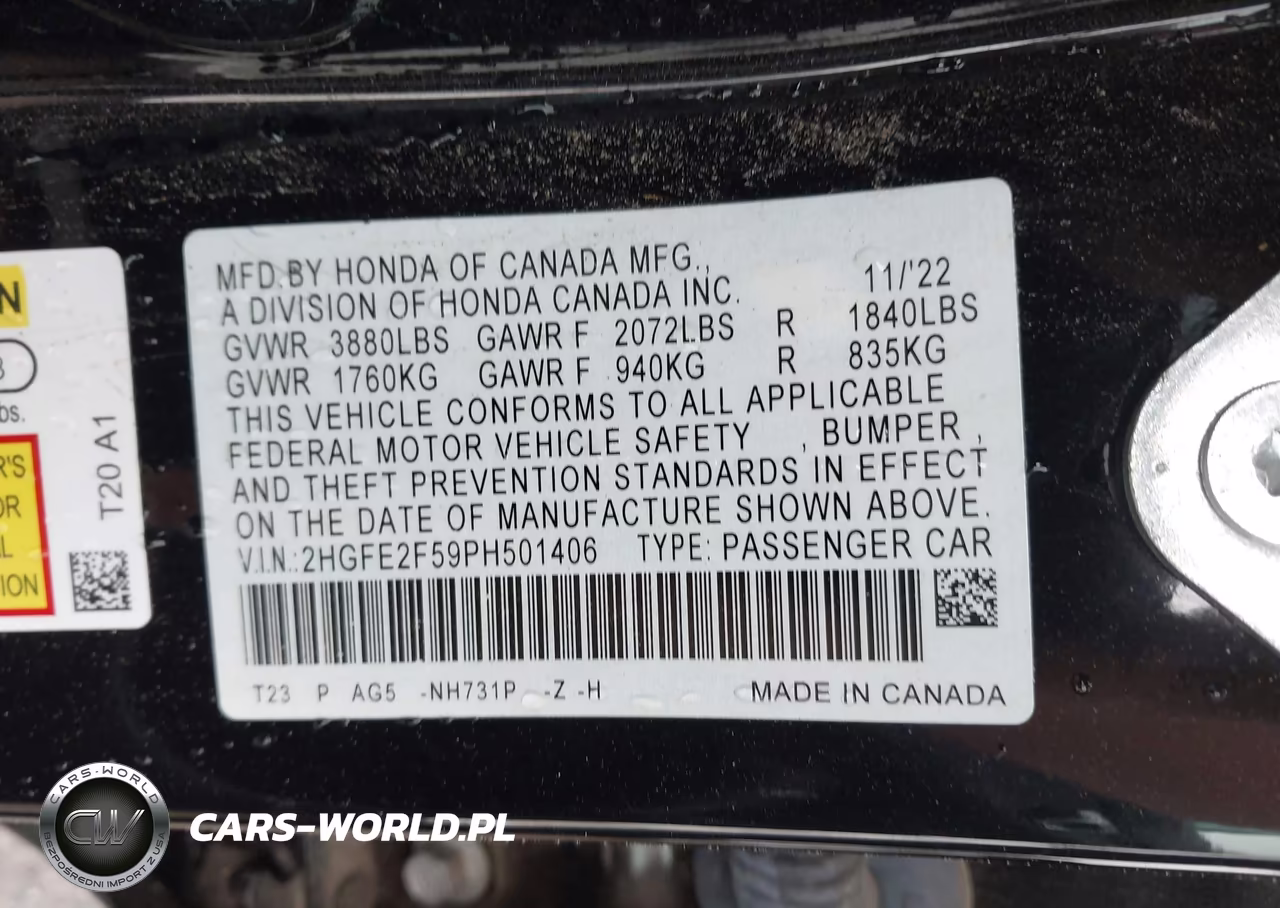 2023 Honda Civic Sport VIN:2HGFE2F59PH501406 - 9