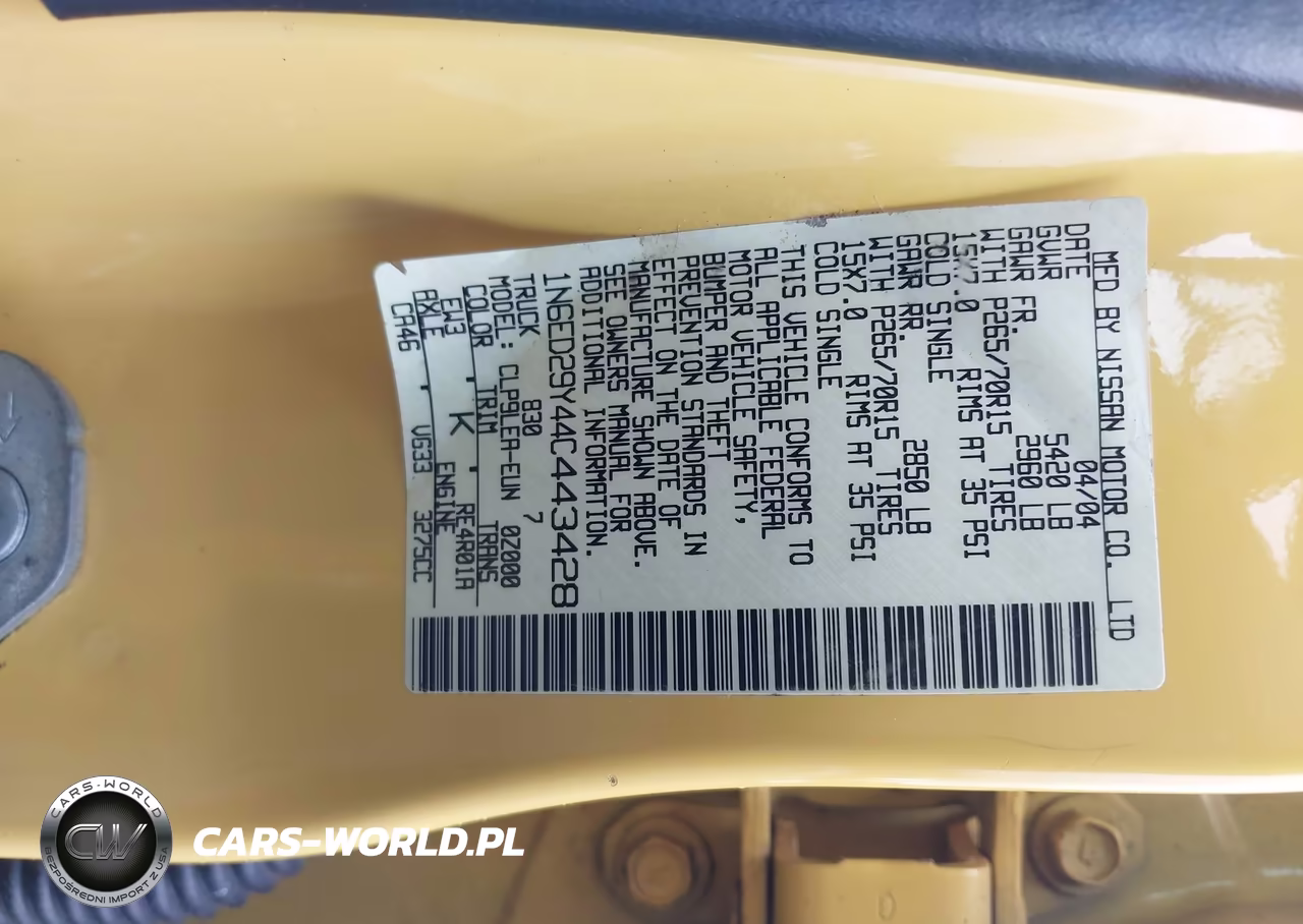 2004 Nissan Frontier Xe-V6 VIN:1N6ED29Y44C443428 - 9