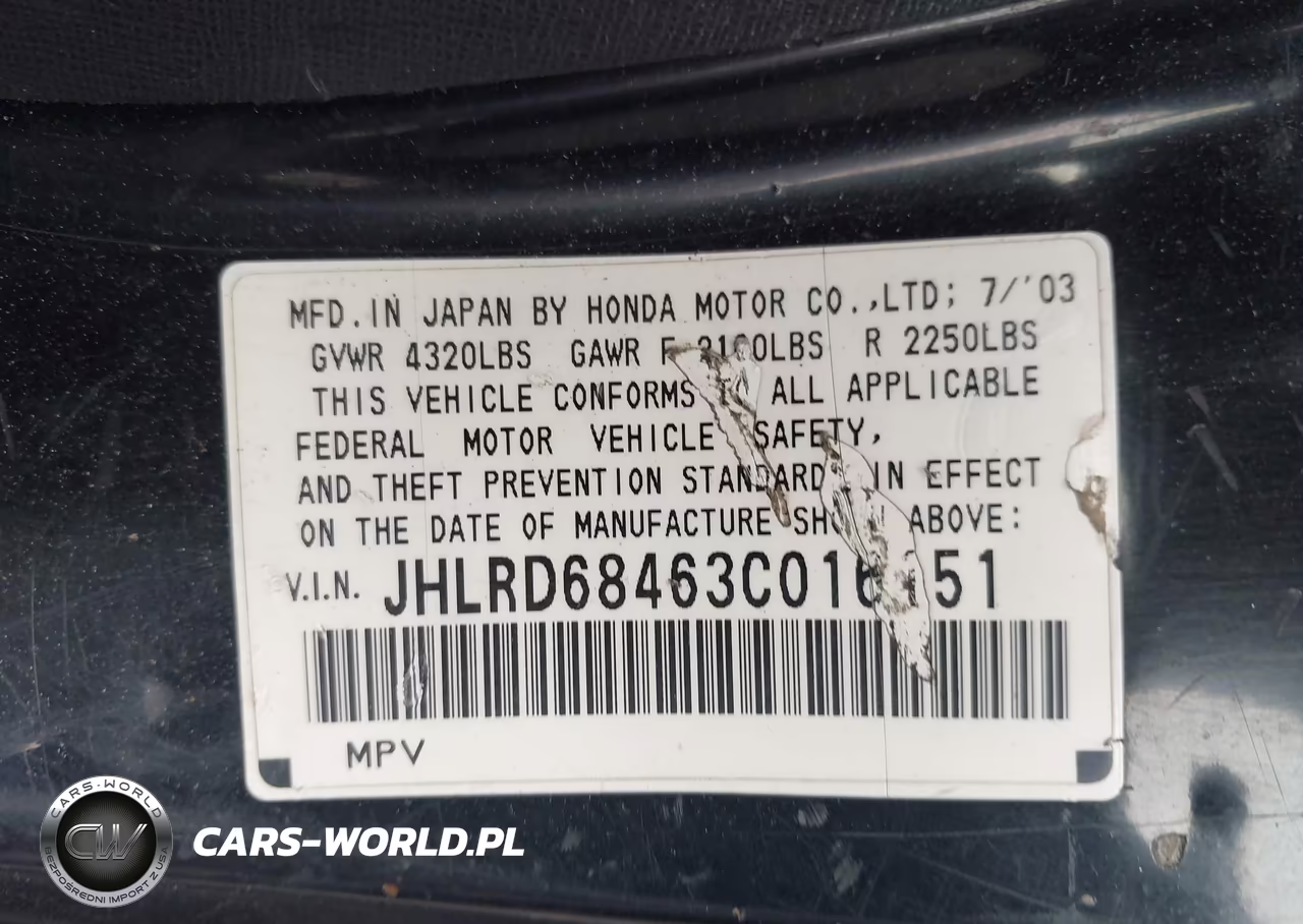 2003 Honda Cr-V Lx VIN:JHLRD68463C016151 - 9