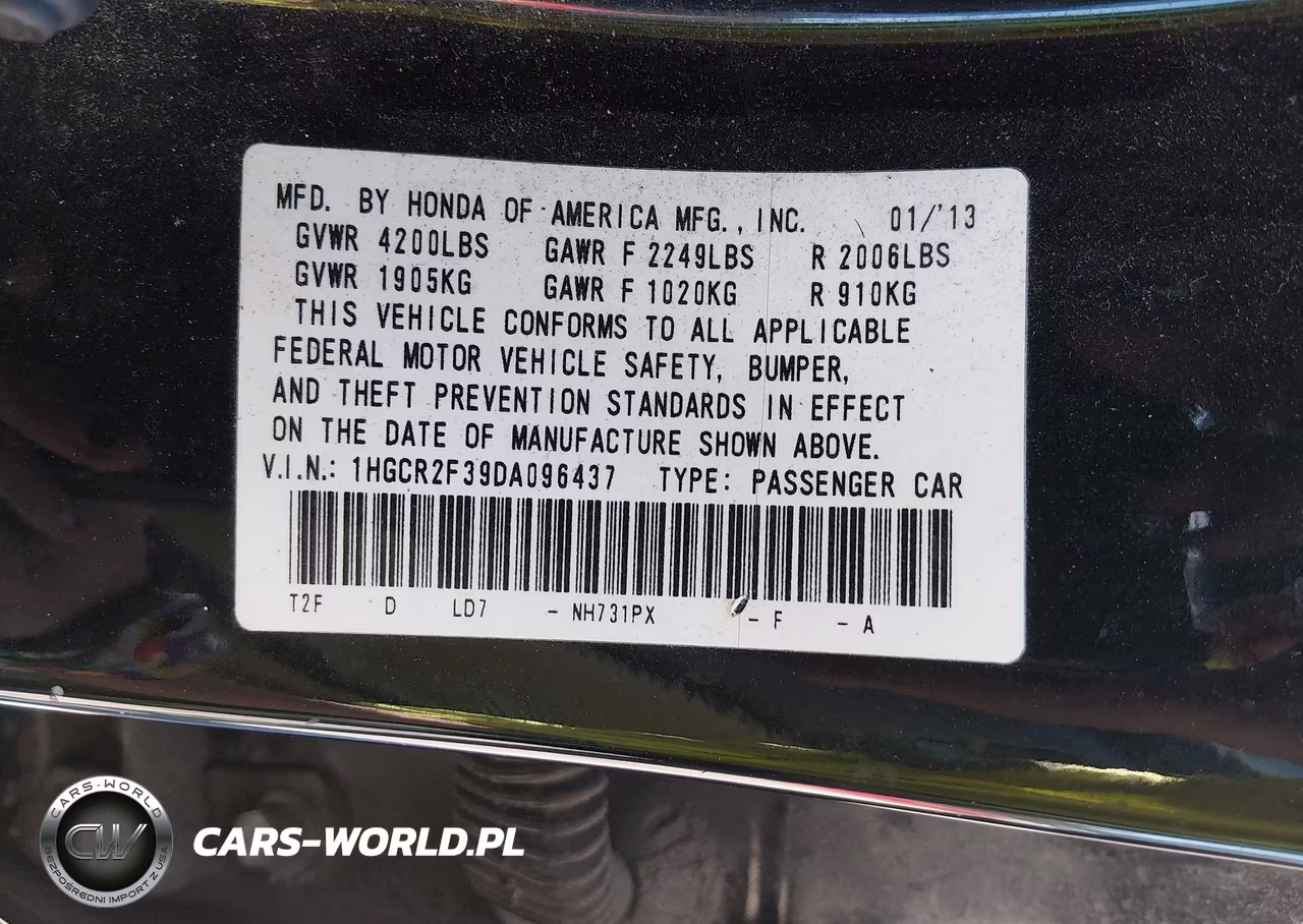 2013 Honda Accord Lx VIN:1HGCR2F39DA096437 - 9